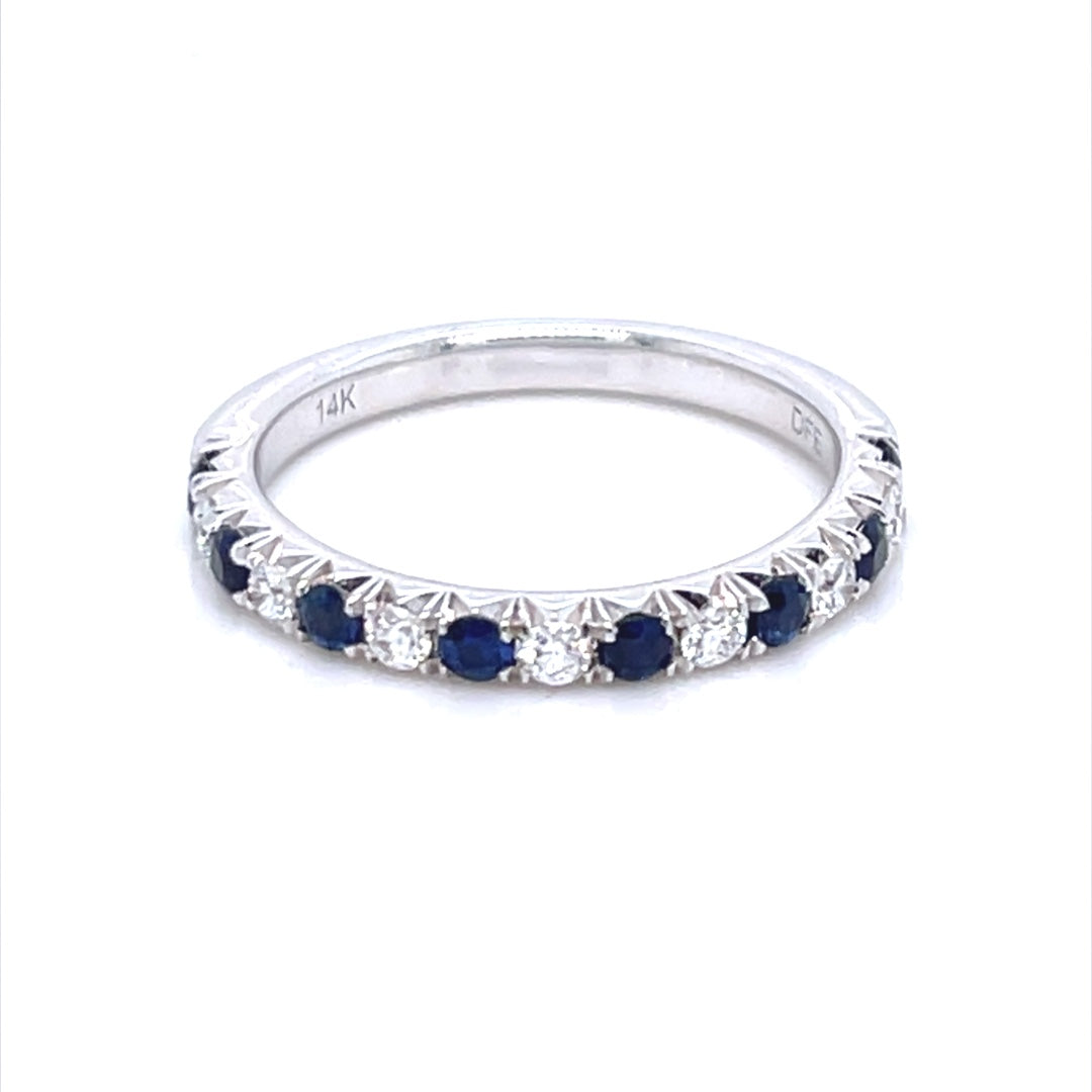 14K White Gold Alternating Sapphire and Diamond Band Ring