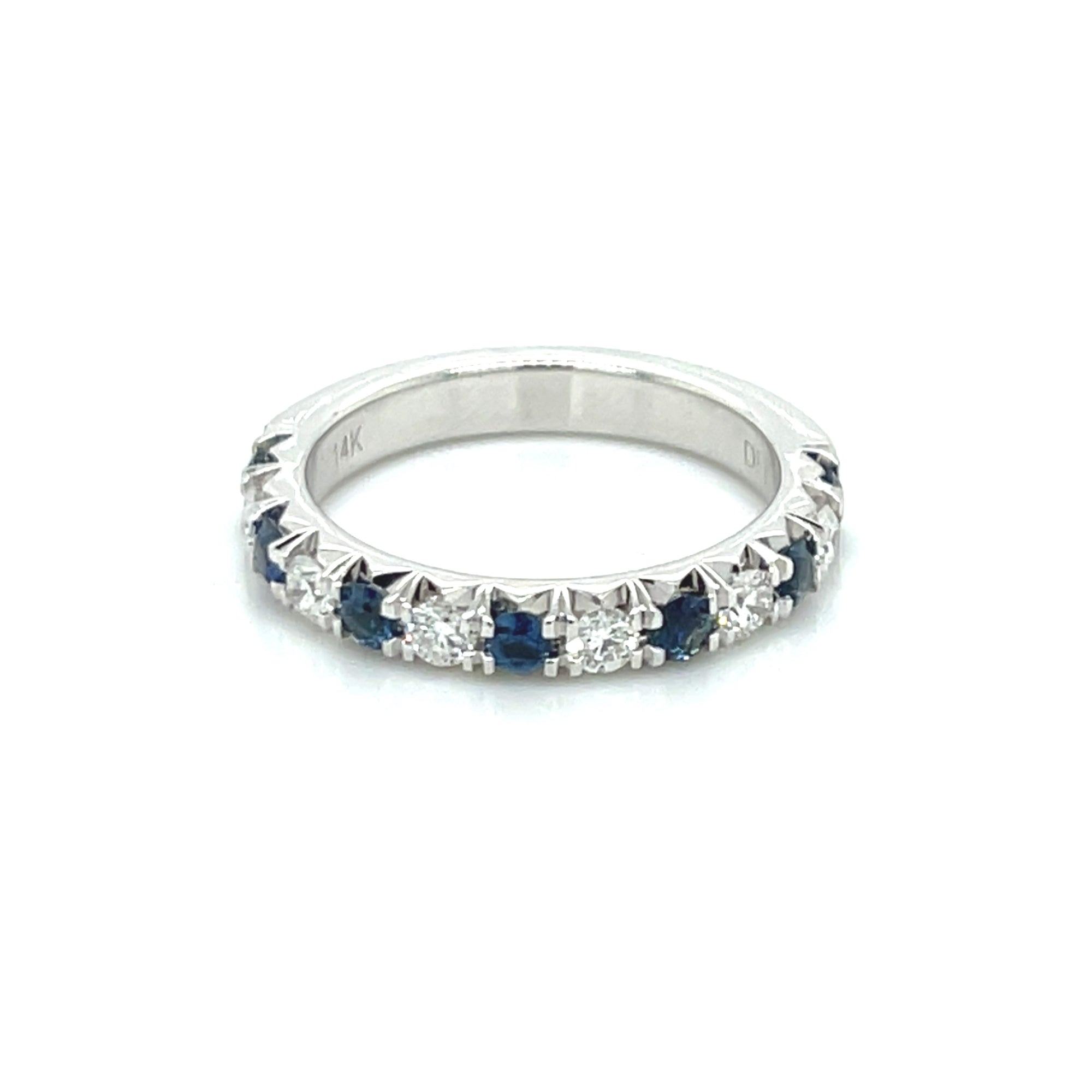 14K White Gold Sapphire & Diamond Alternating French Set Ring