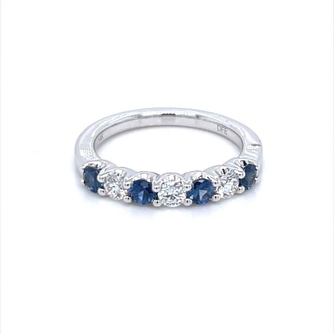 14K White Gold Sapphire & Diamond Alternating Ring