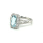 14K White Gold Aquamarine & Diamond Halo with Split Shank Ring