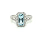 14K White Gold Aquamarine & Diamond Halo with Split Shank Ring