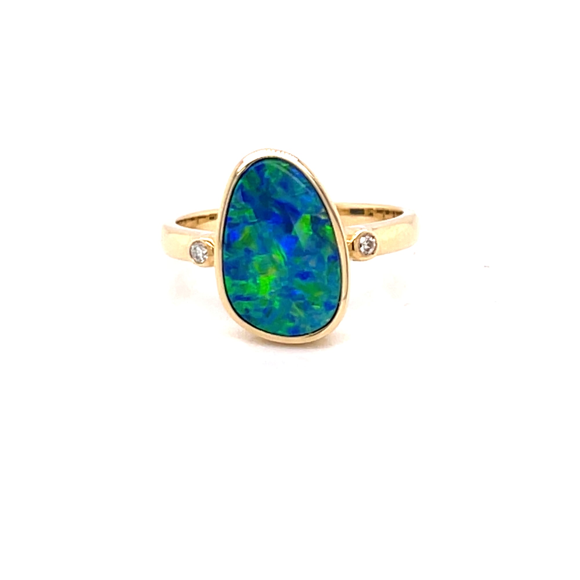 14K Yellow Gold Opal Doublet Ring with Diamond Accents