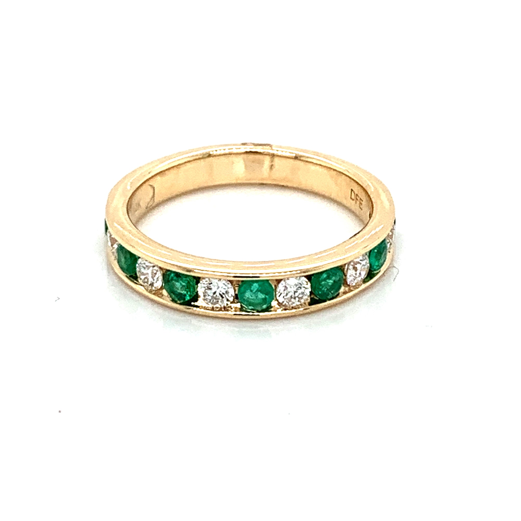 14K Yellow Gold Channel Set Alternating Diamond & Emerald Ring