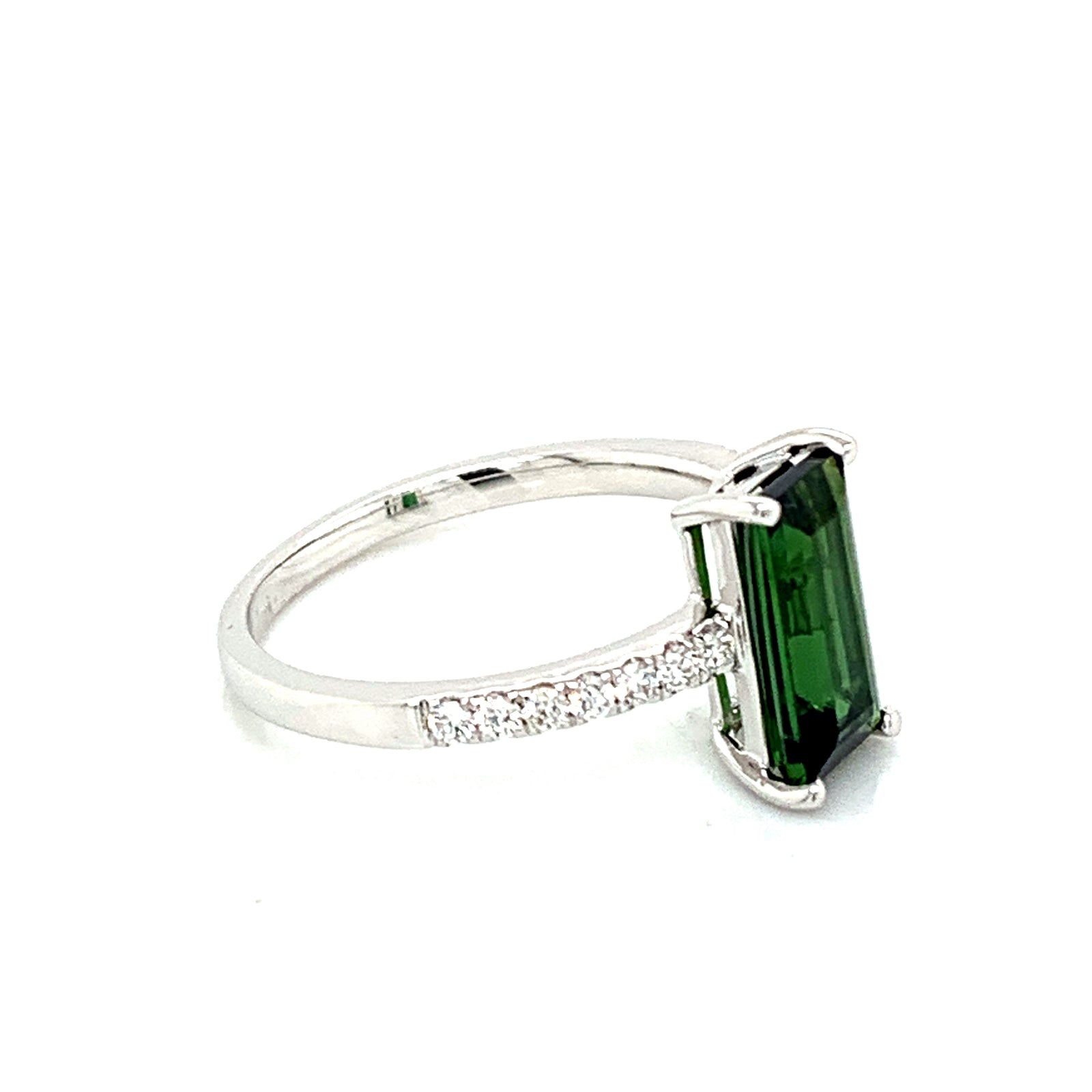 18K White Gold Green Tourmaline & Diamond Ring