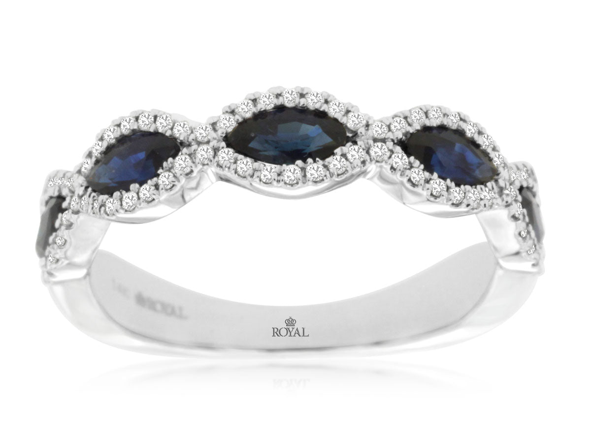 14K White Gold Sapphire & Diamond Swirl Ring