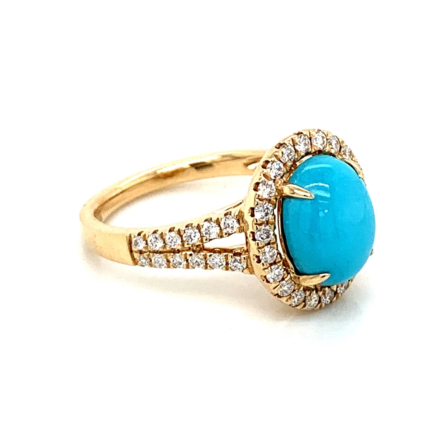 14K Yellow Gold Turquoise & Diamond Halo Ring