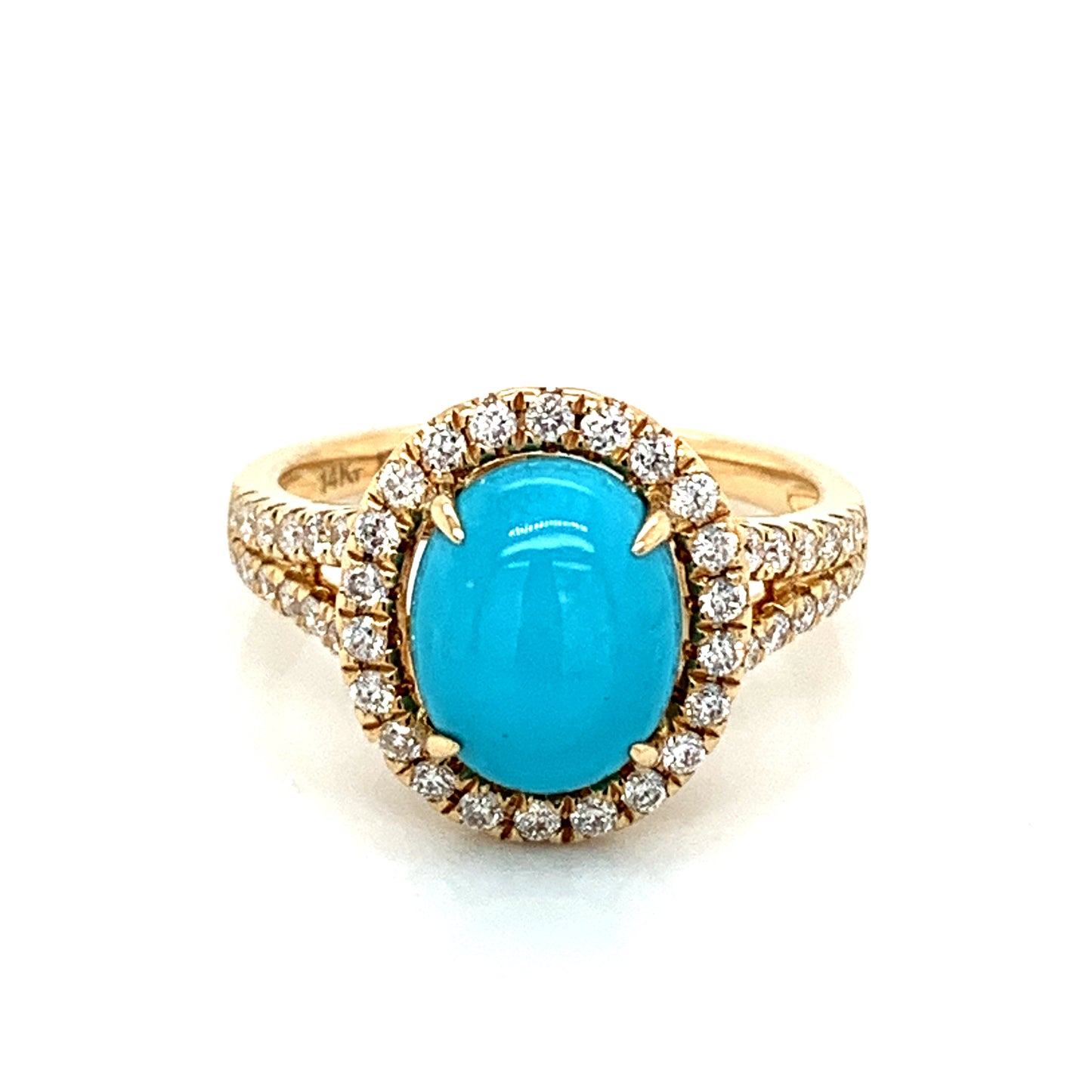 14K Yellow Gold Turquoise & Diamond Halo Ring