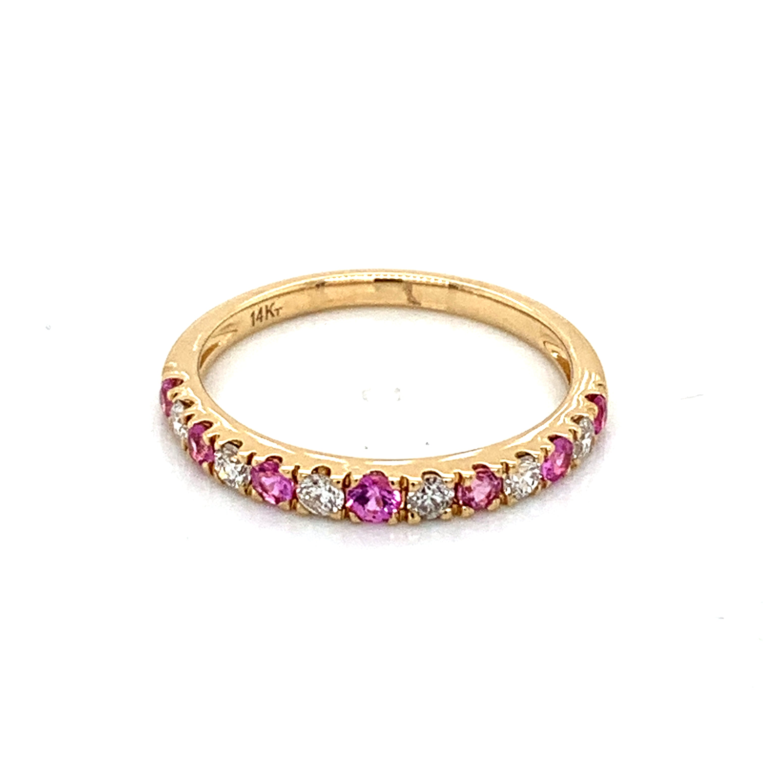 14K Yellow Gold Pink Sapphire & Diamond Alternating Ring