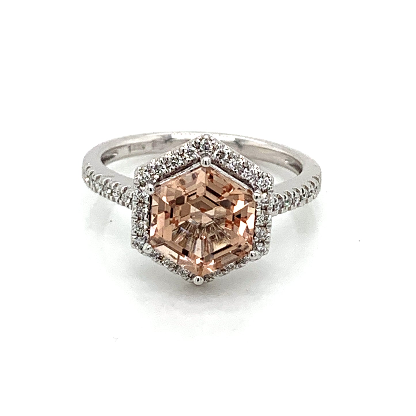 14K White Gold Hexagon Cut Morganite & Diamond Ring
