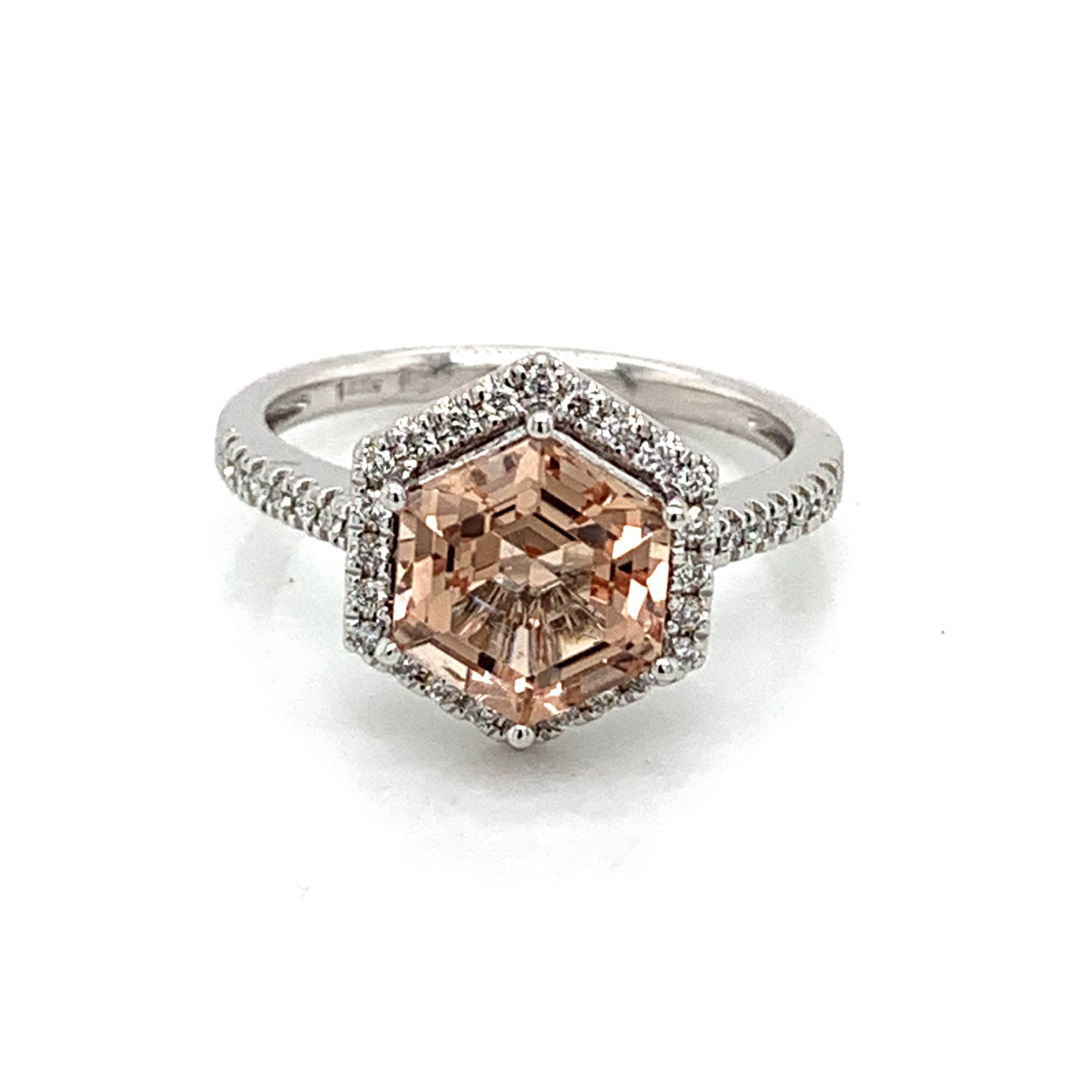 14K White Gold Hexagon Cut Morganite & Diamond Ring