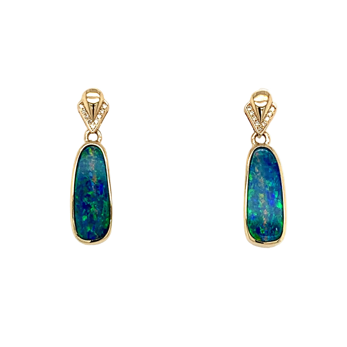14K Yellow Gold Opal Drop Earrings with Diamond Accents