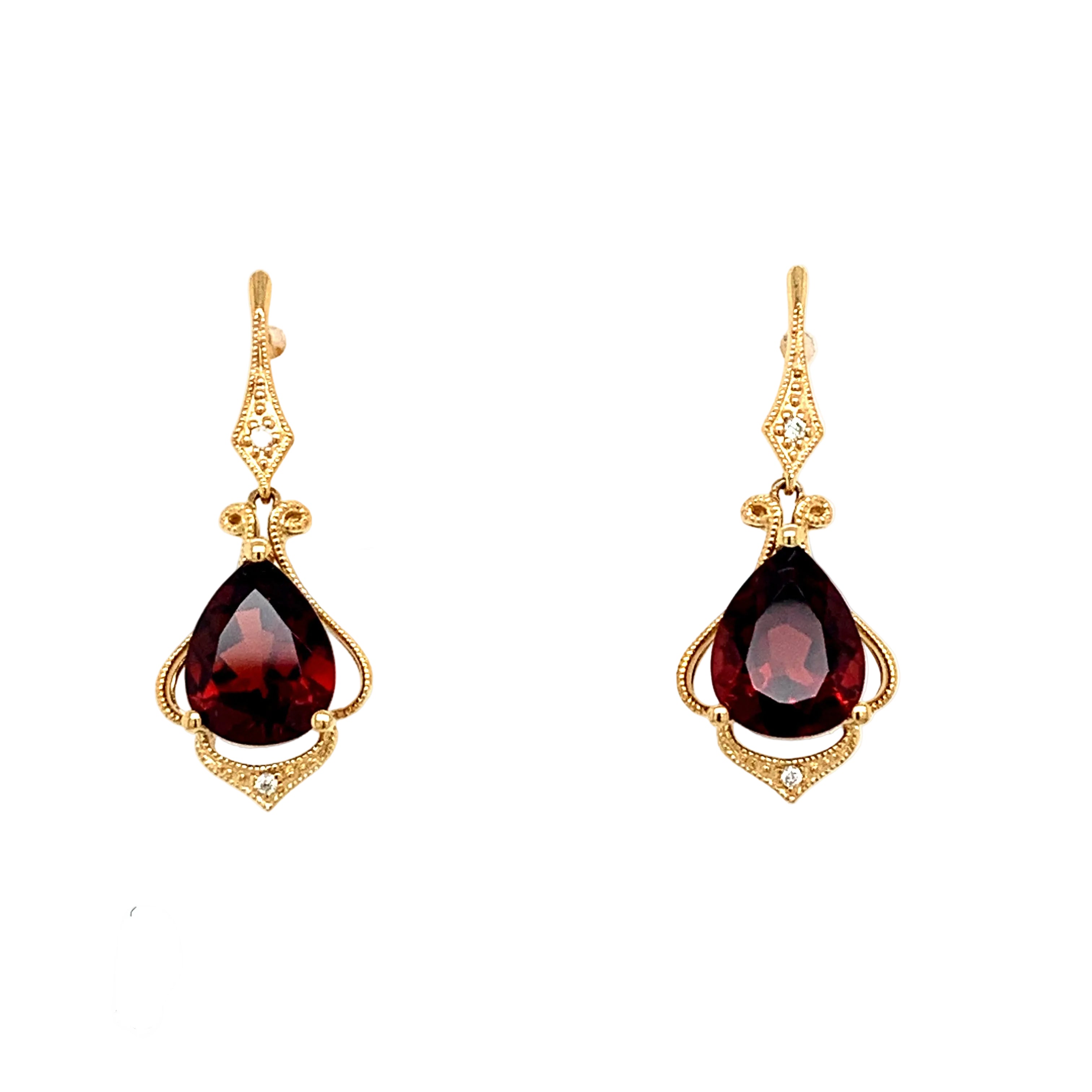 14K Yellow Gold Garnet & Diamond Drop Earrings