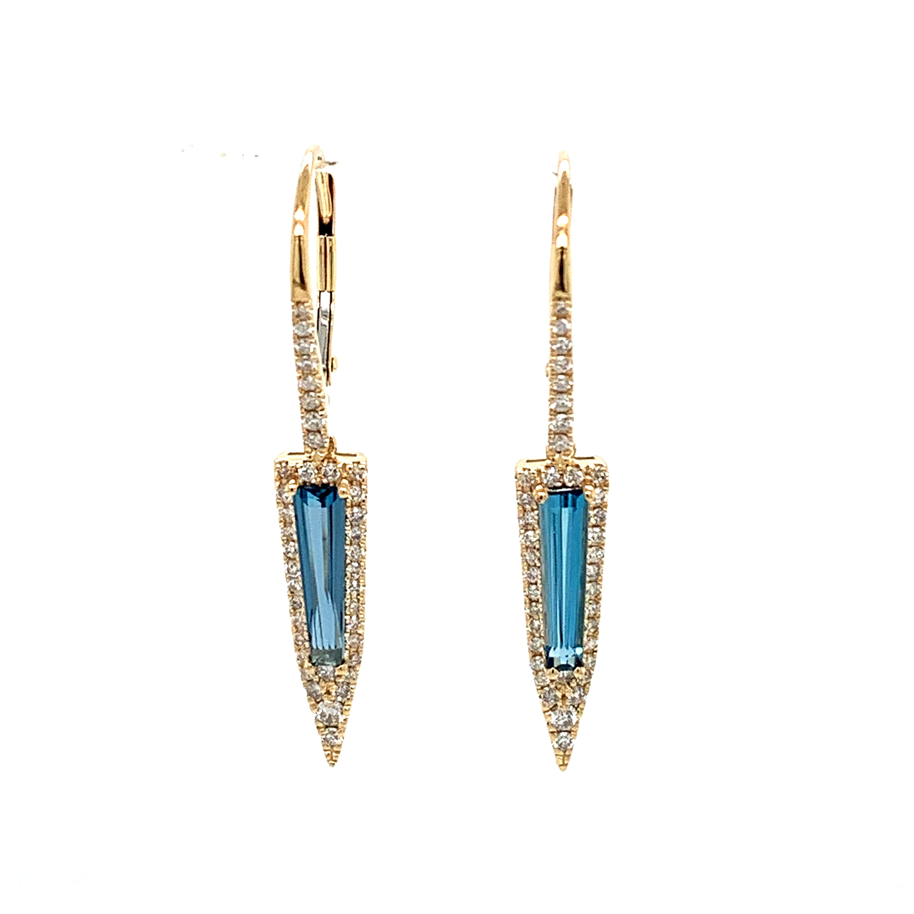 14K Yellow Gold London Blue Topaz & Diamond Drop Earrings