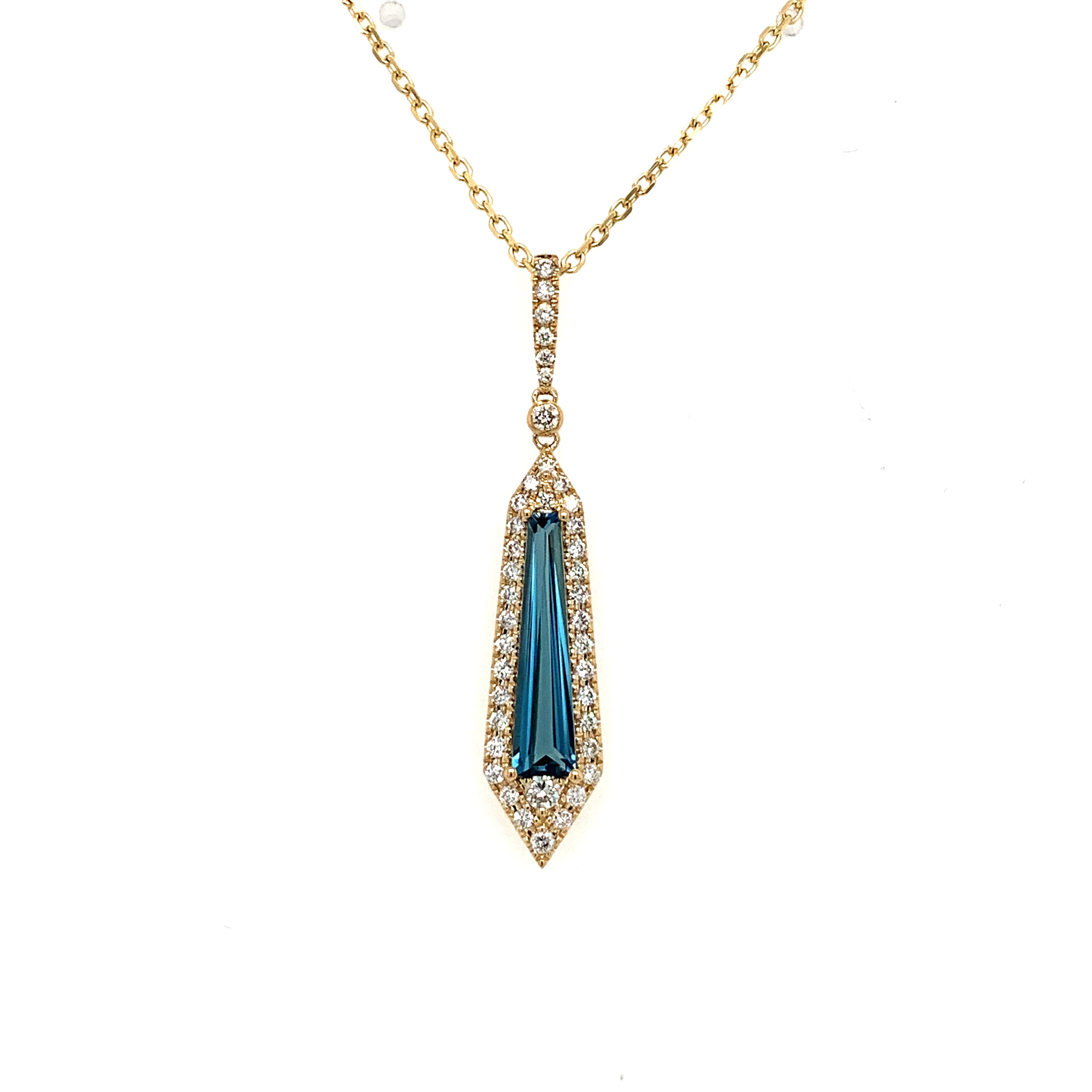 14K Yellow Gold London Blue Topaz & Diamond Necklace