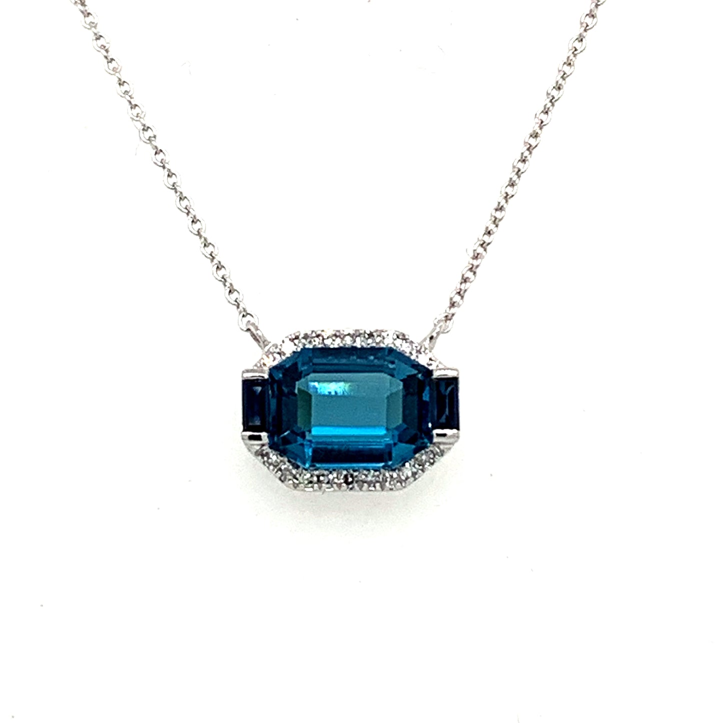 14K White Gold London Blue Topaz with Diamonds Necklace