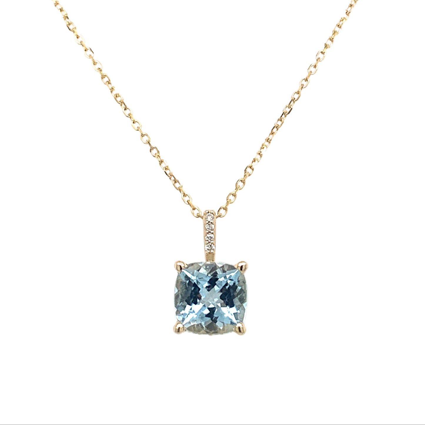 14K Yellow Gold Aquamarine Cushion Cut Necklace