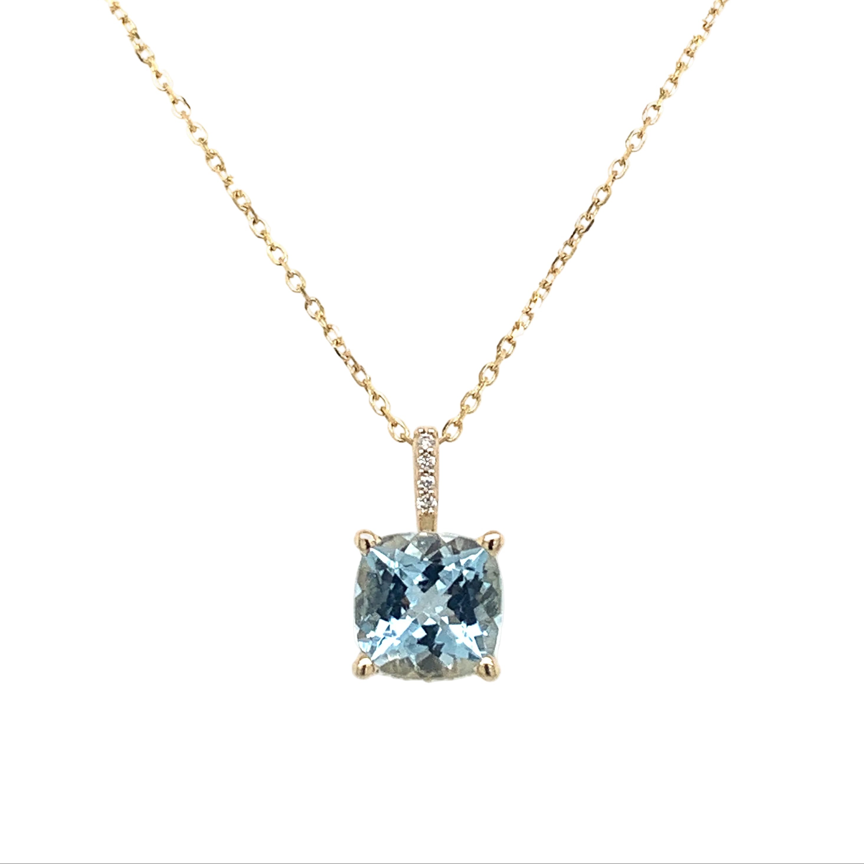 14K Yellow Gold Aquamarine Cushion Cut Necklace