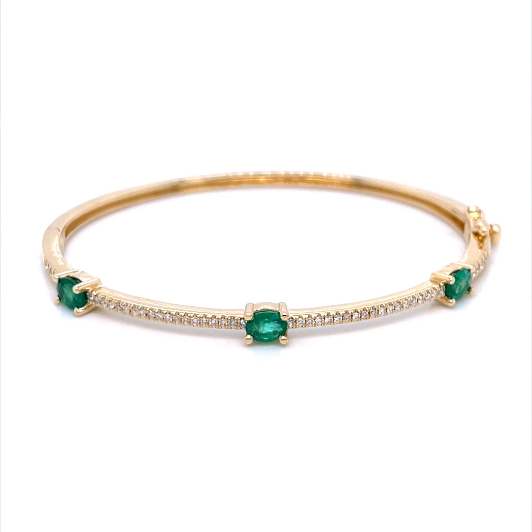 14K Yellow Gold Emerald & Diamond Bangle Bracelet