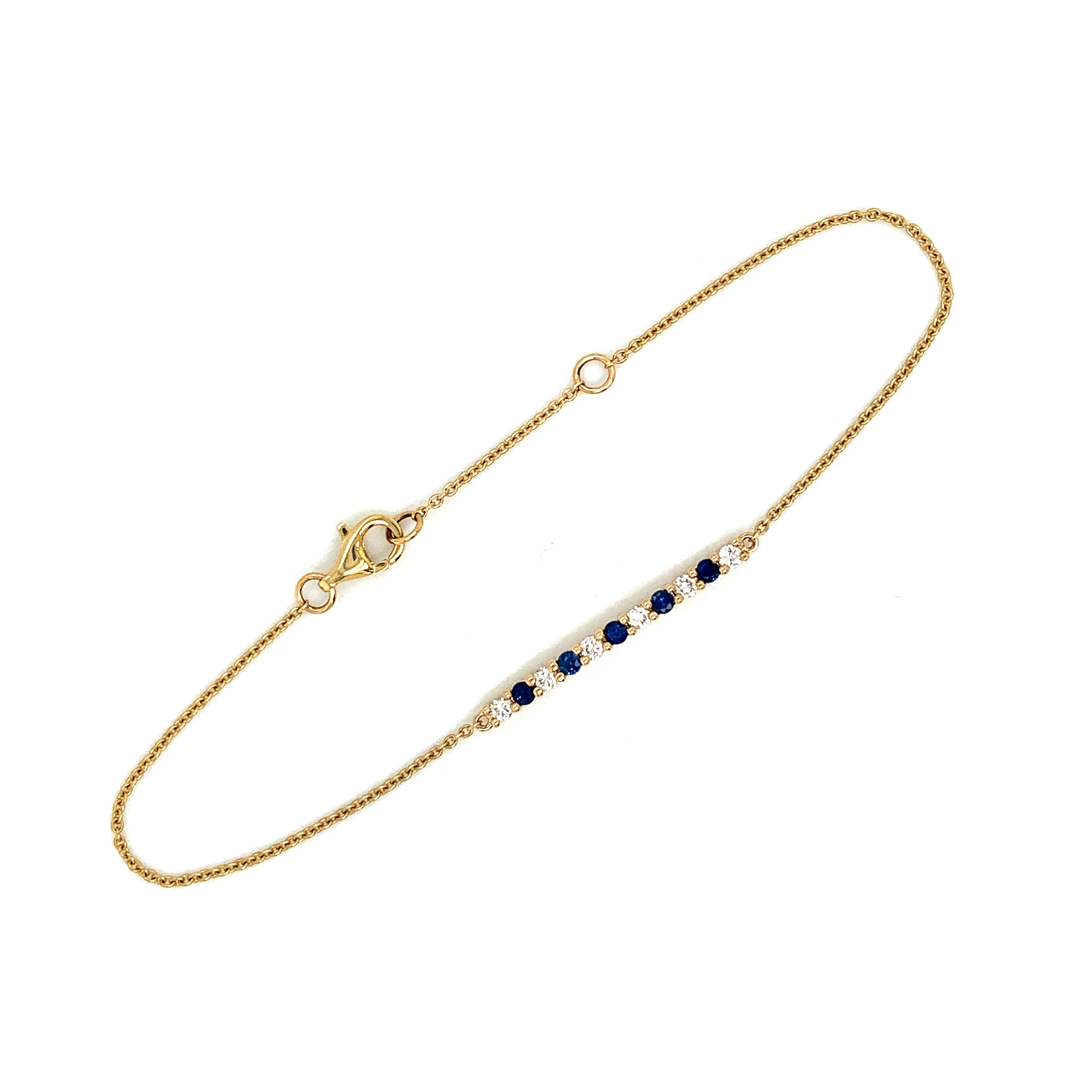14K Yellow Gold Sapphire & Diamond Bar Bracelet