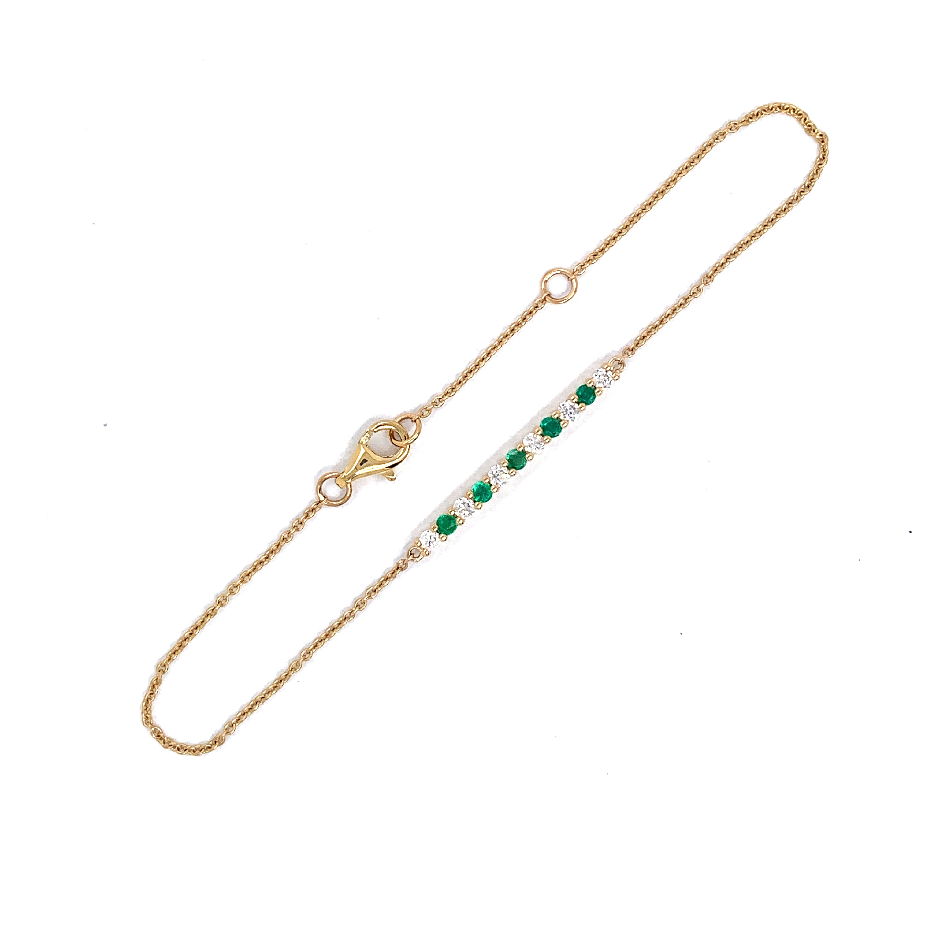 14K Yellow Gold Emerald & Diamond Bar Bracelet