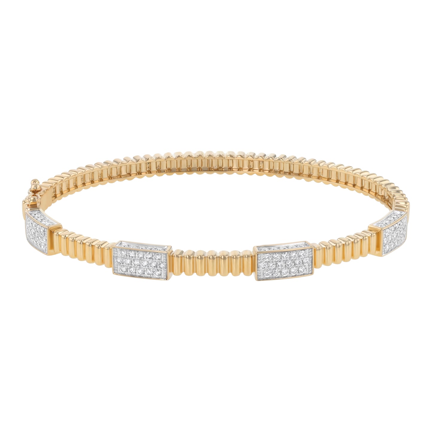 14K Yellow Gold Pave Diamond Section Hinge Bangle Bracelet