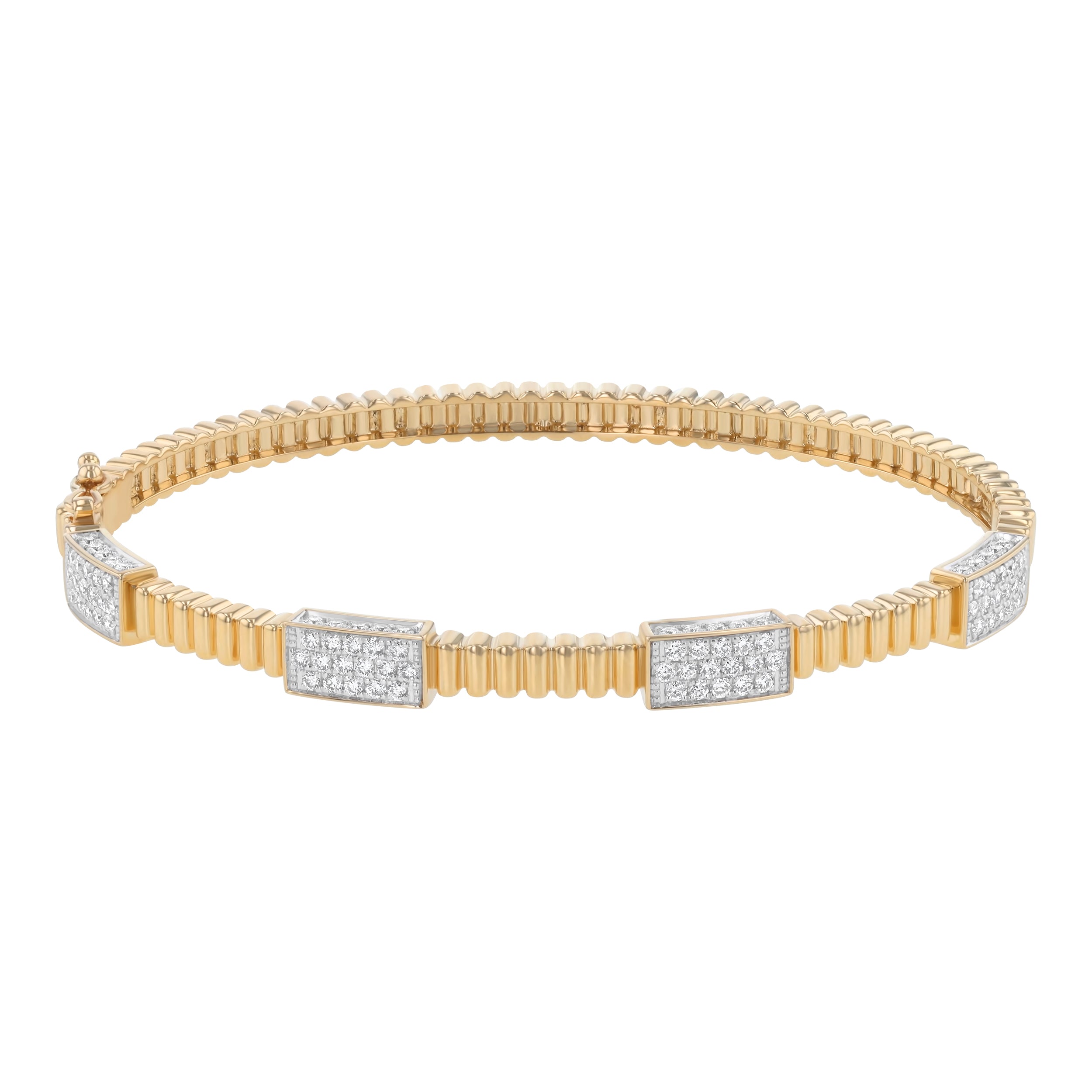 14K Yellow Gold Pave Diamond Section Hinge Bangle Bracelet