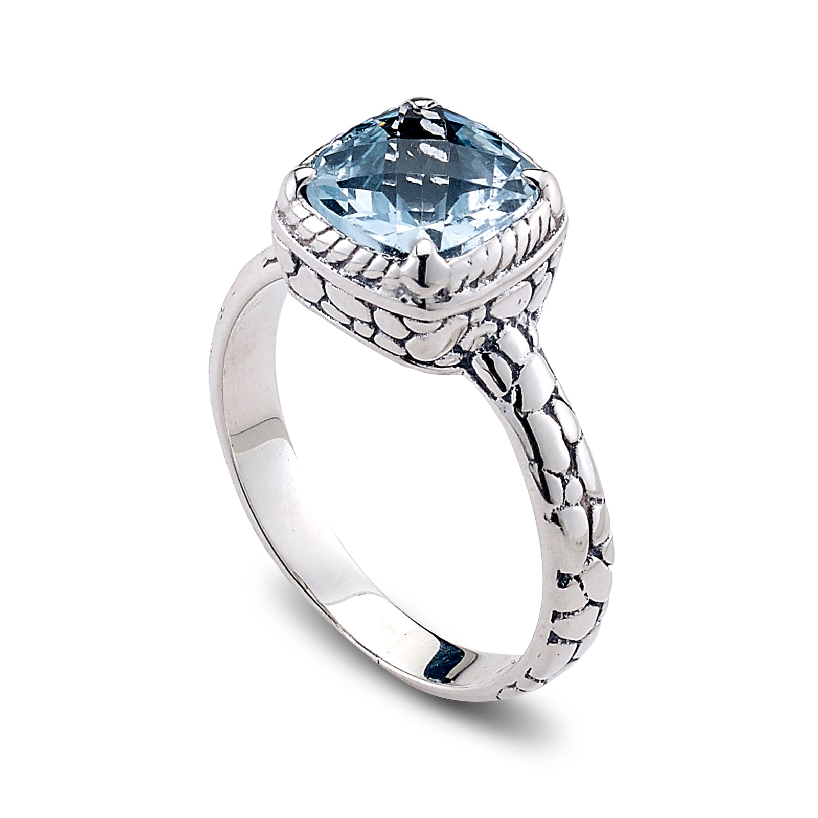 Samuel B. Sterling Silver Blue Topaz Cushion Ring