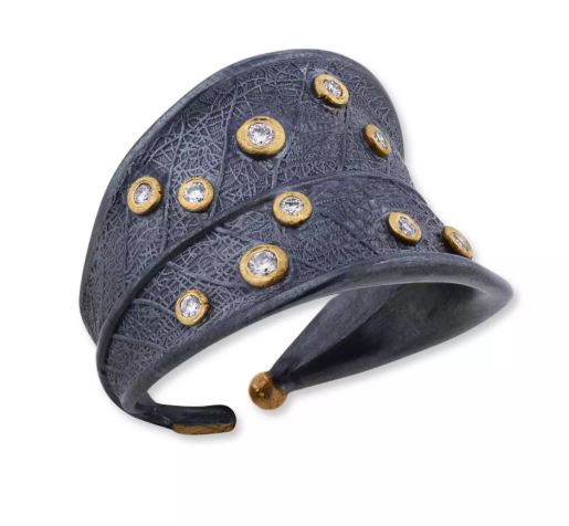 Lika Behar 24K Gold & Oxidized Sterling Silver & Diamond "Machka Park" Ring