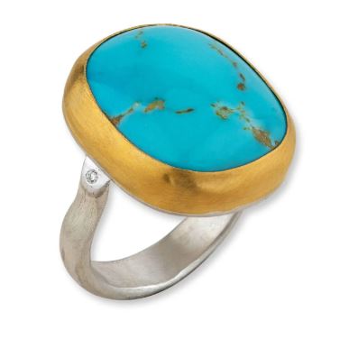 Lika Behar 24K Gold & Sterling Silver Diamond Kingman Turquoise Ring
