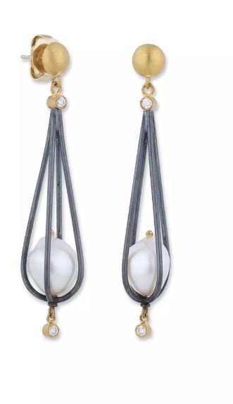 Lika Behar 22K Gold & Oxidized Silver Pearl Drop Earrings