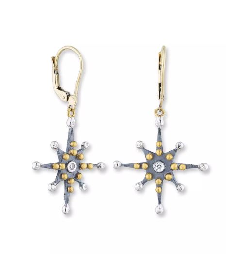Lika Behar 24K Gold & Oxidized Silver Starburst Diamond Earrings