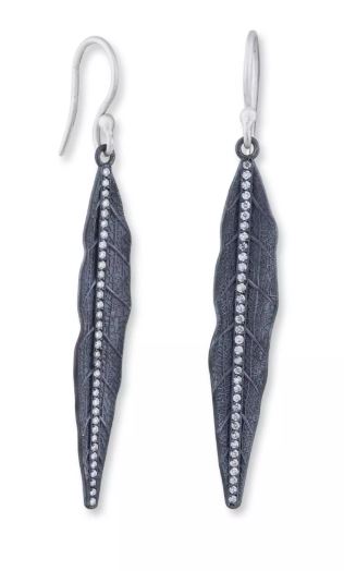 Lika Behar Oxidize Silver "Willow" Leaf Diamond Earrings