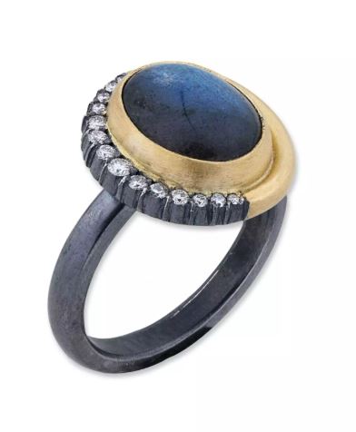 Lika Behar 24K & Oxidized Silver Oval Labradorite & Diamond "Luna" Ring