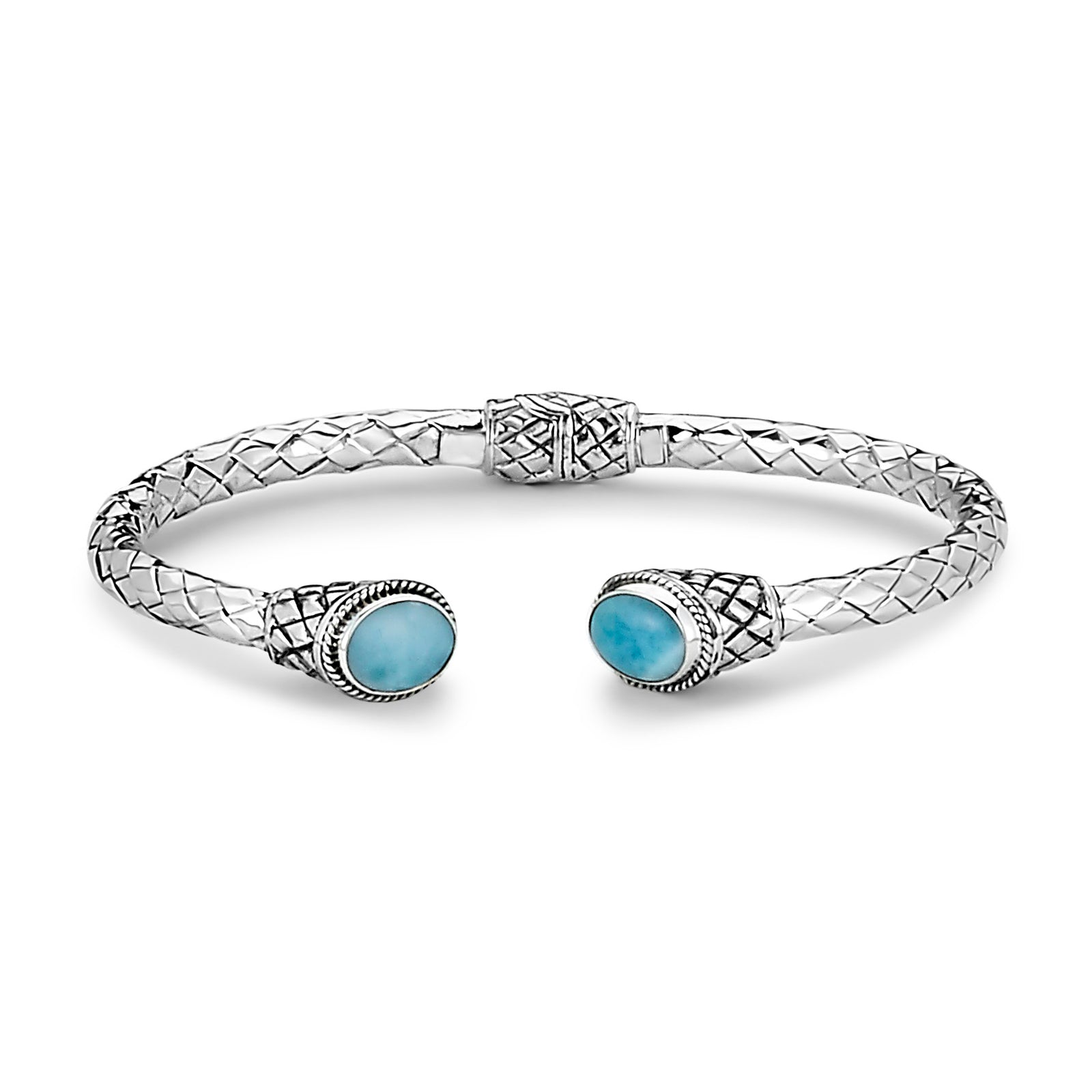 Samuel B. Sterling Silver Oval Larimar Woven Design Hinged Bracelet
