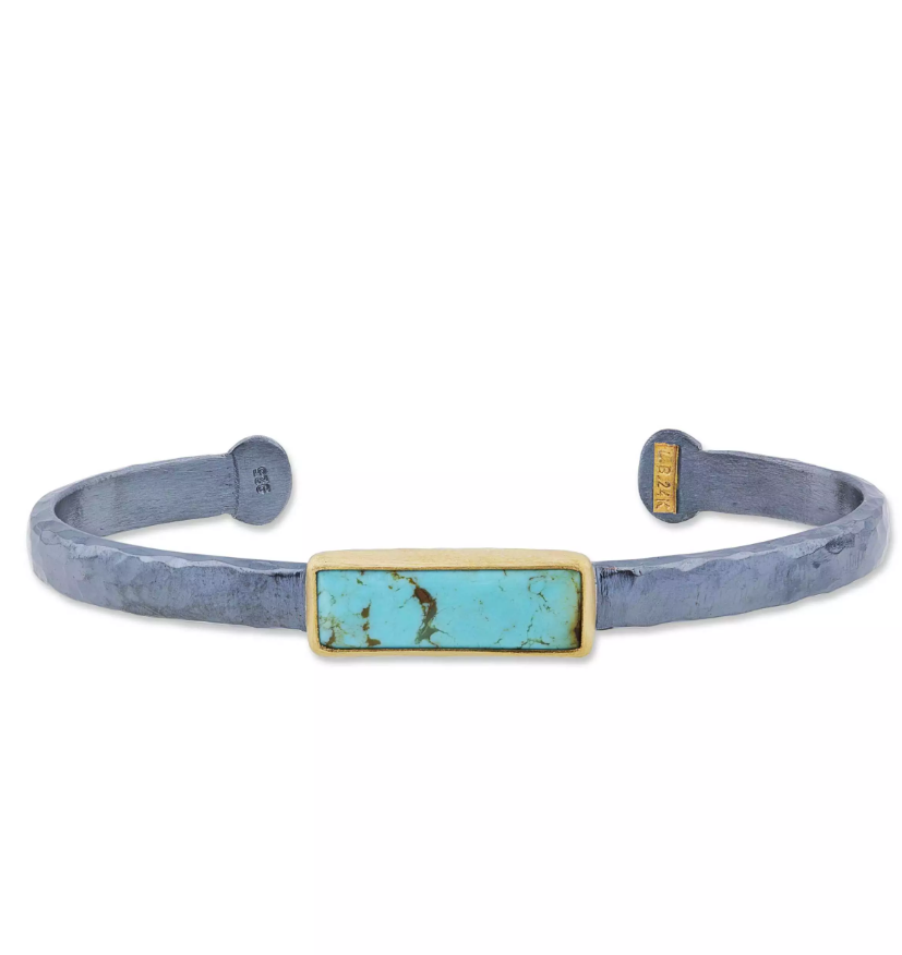 Lika Behar 24K Gold & Oxidized Silver Turquoise "My World" Open Bracelet
