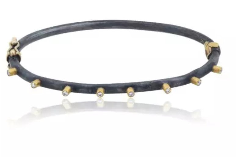 Lika Behar 24K Gold & Oxidized Silver Hinged Diamond Bracelet