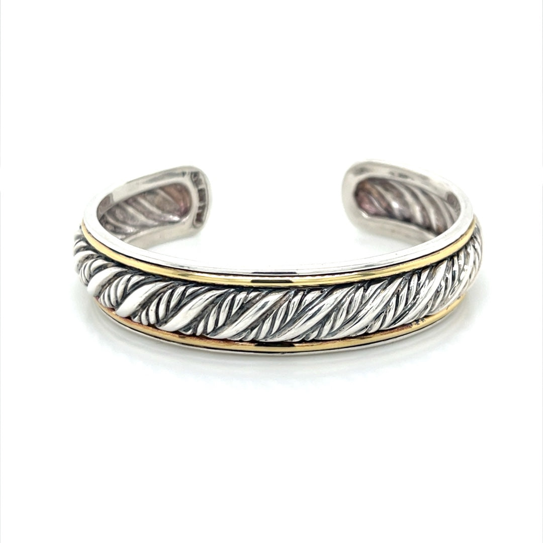 David Yurman Sterling Silver & 18K Yellow Gold Woven Cuff Bracelet
