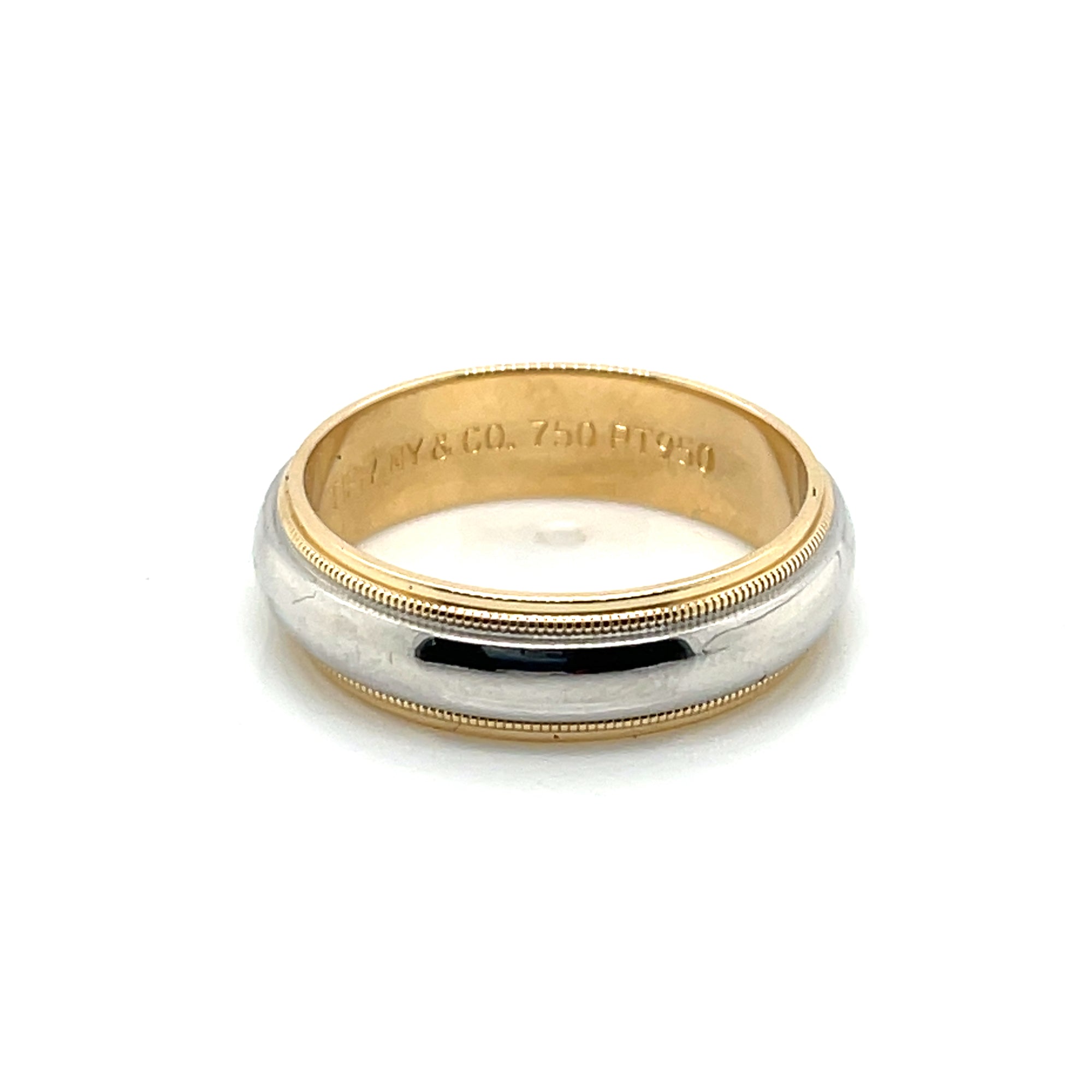 18K Yellow Gold & Platinum Tiffany and Co. Milgrain Mens Band Ring