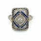 18K White Gold Diamond & Sapphire Art Deco Shield Ring
