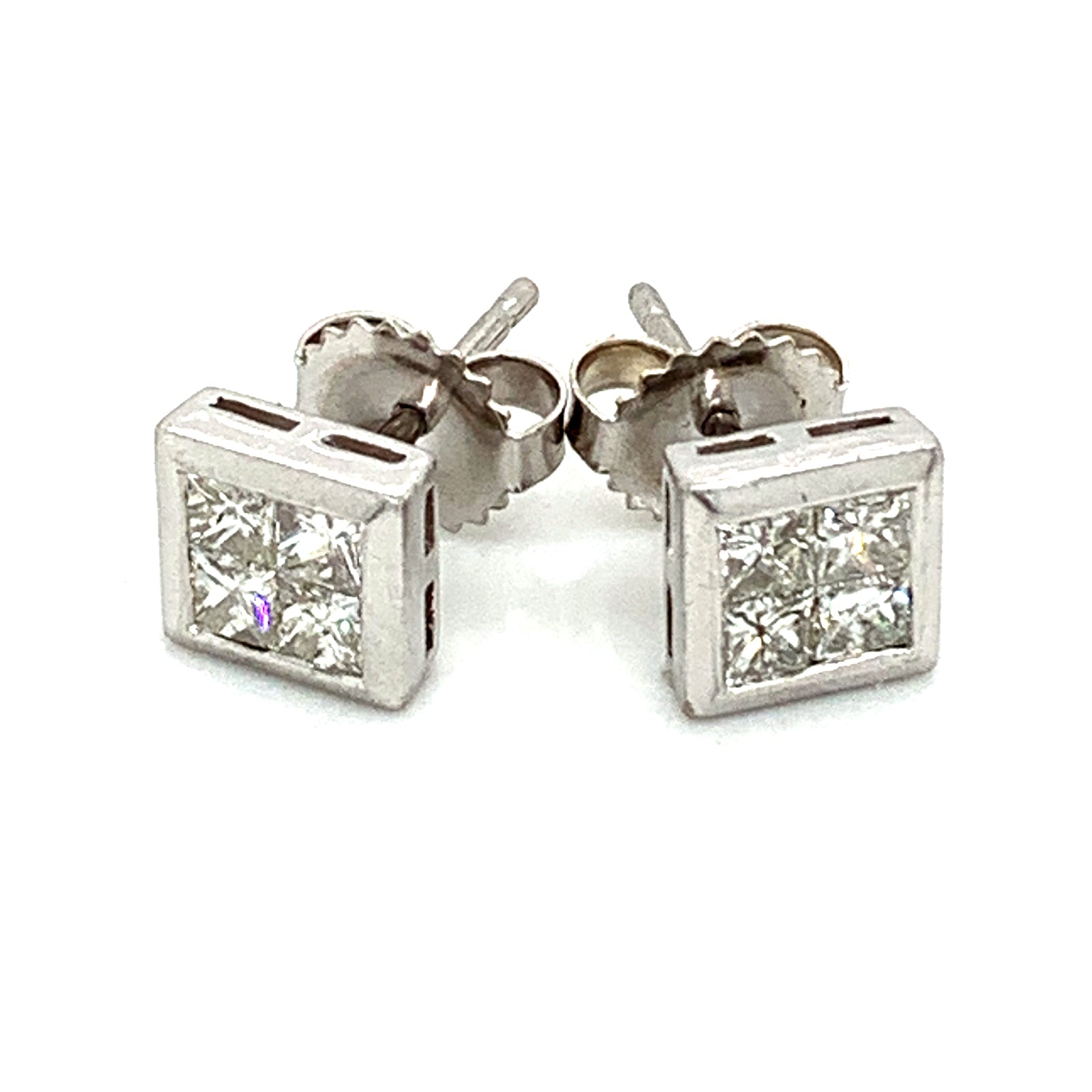 Platinum Princess Cut Diamond Stud Earrings