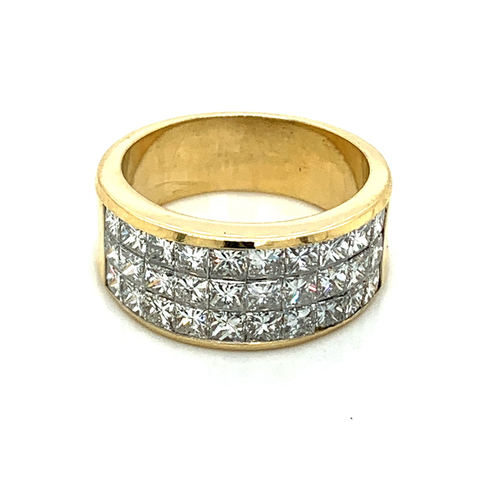 18K Yellow Gold Invisible Set Princess Cut Diamond Ring