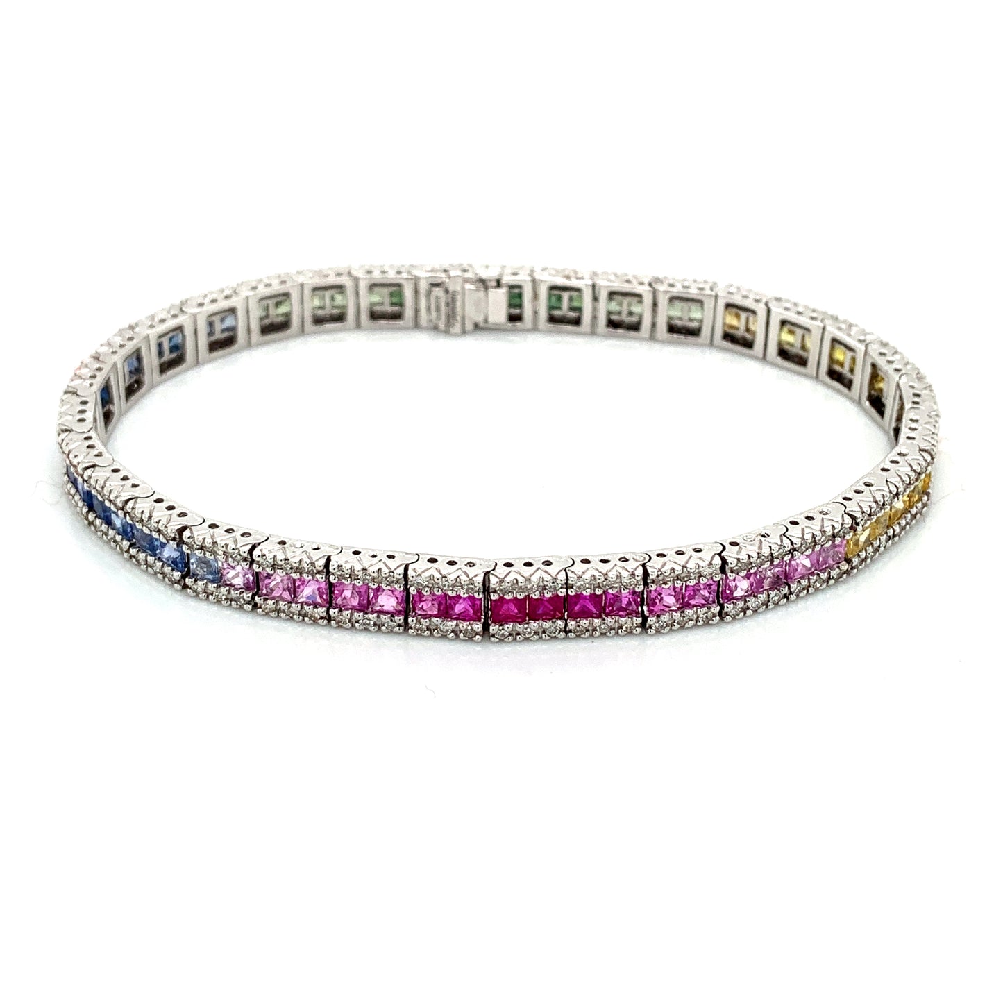 14K White Gold Multi Color Sapphire & Diamond Tennis Bracelet