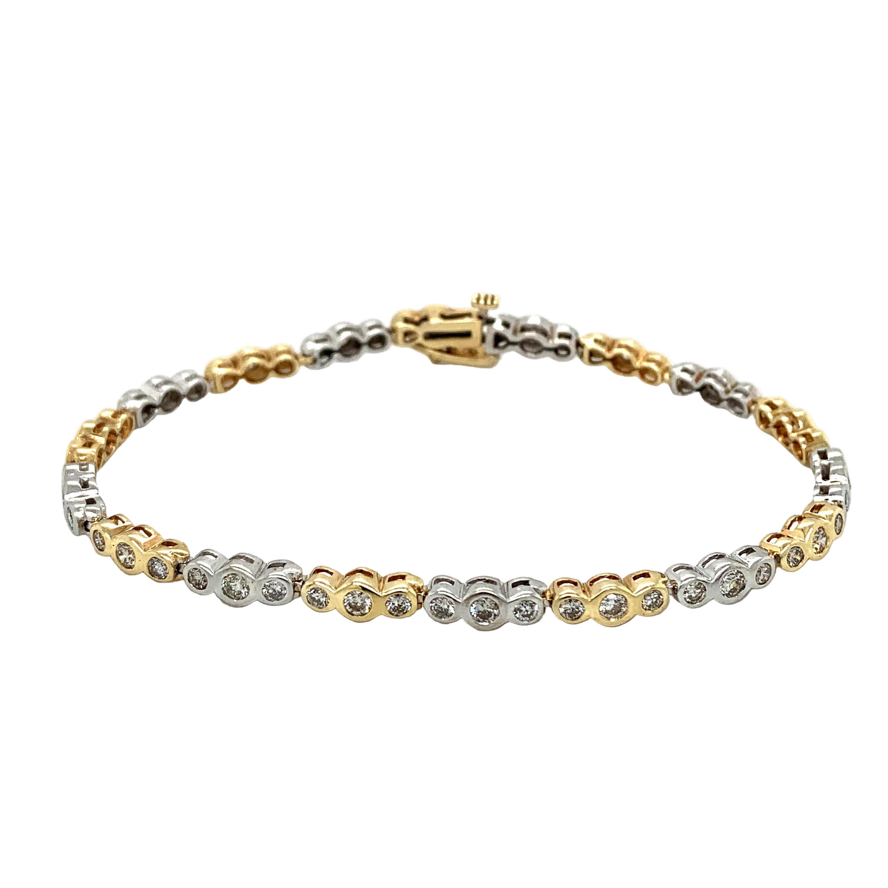 14K Yellow & White Gold Alternating Diamond Tennis Bracelet