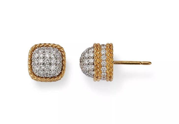 18K Yellow Gold Diamond Pavé Dome Stud Earrings by Roberto Coin