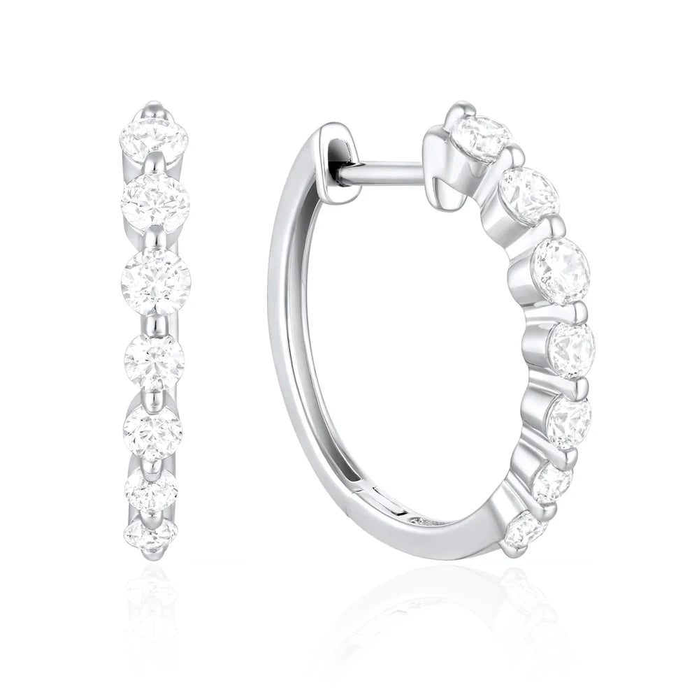 14K White Gold Diamond Huggie Earrings
