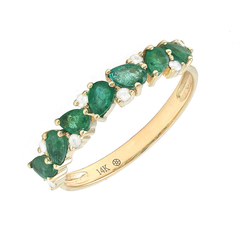 14K Yellow Gold Emerald & Diamond Ring