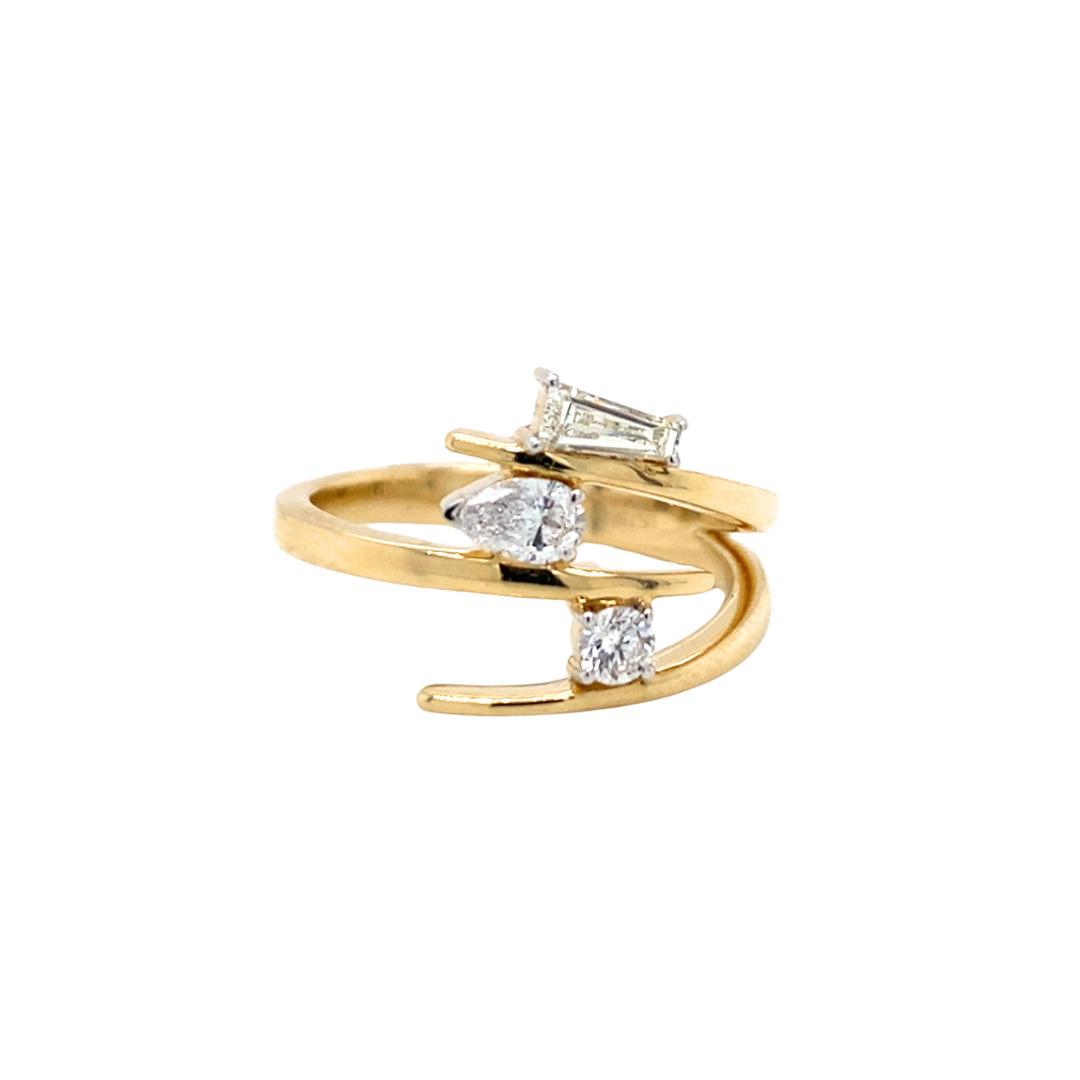14K Yellow Gold Multi-Shape Diamond Bypass Ring