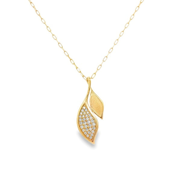 14K Yellow Gold Diamond Pave Leaf Necklace