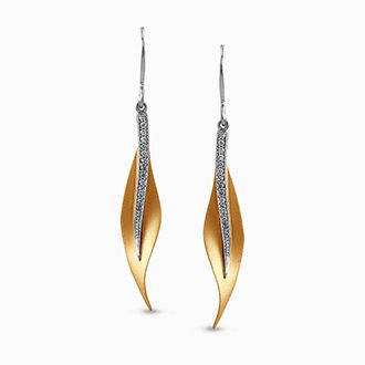 18K Yellow Gold Leaf & Diamond Drop Earrings by Simon G. Jewelry