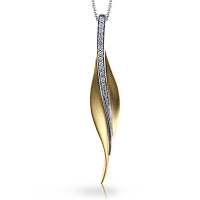 18K Yellow Gold Leaf & Diamond Drop Necklace by Simon G. Jewelry